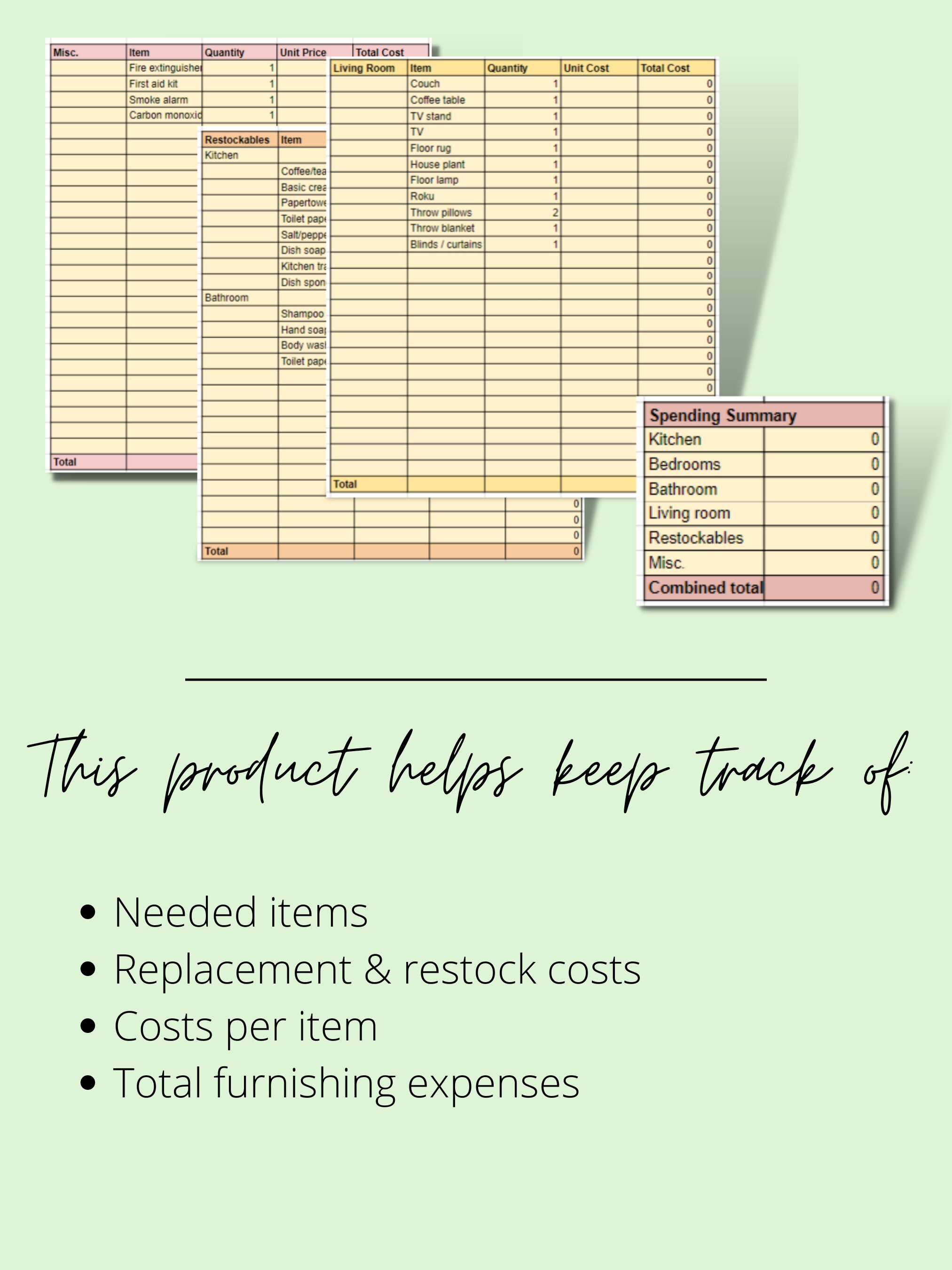 Airbnb, VRBO, Short Term Rental Furnishing Checklist & Budget Tracker