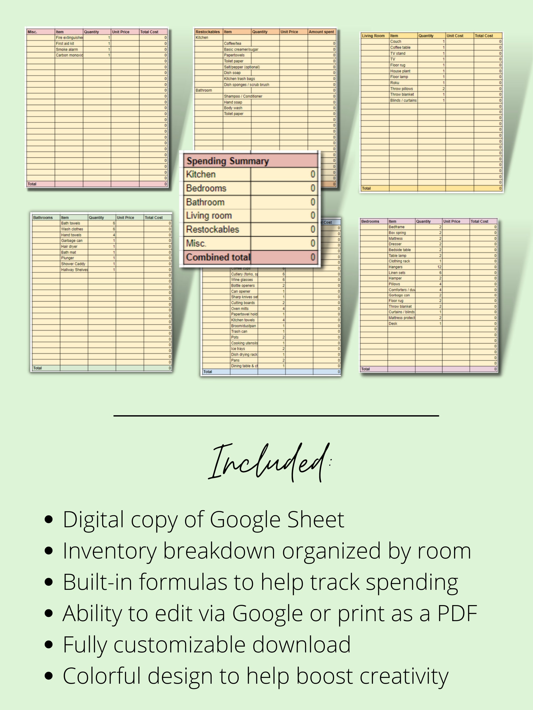 Airbnb, VRBO, Short Term Rental Furnishing Checklist & Budget Tracker