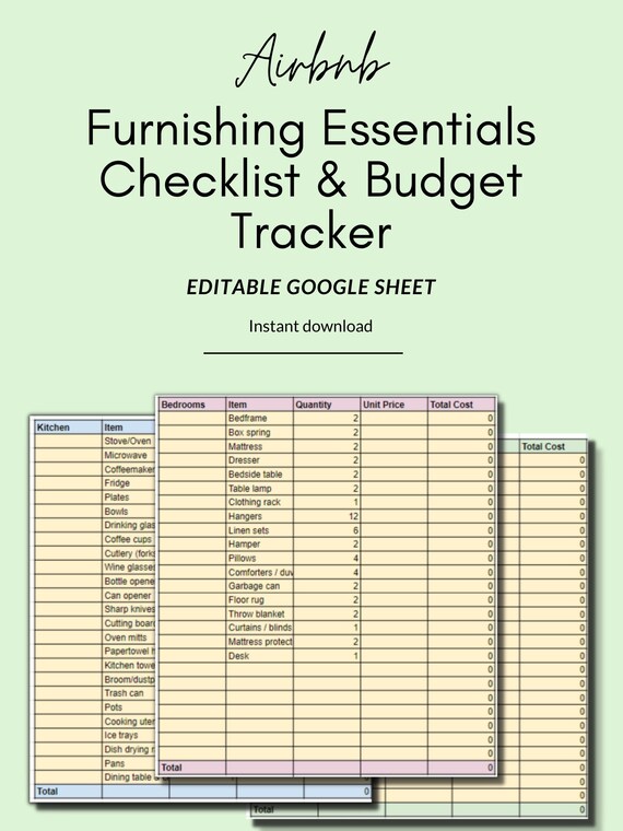 Airbnb VRBO Short Term Rental Furnishing Checklist & Budget Etsy