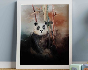 Arte de parede de panda, panda fofo, aquarela de panda, estampa de panda, decoração de parede de panda, retrato de animal de panda, decoração de berçário de panda, presente de panda