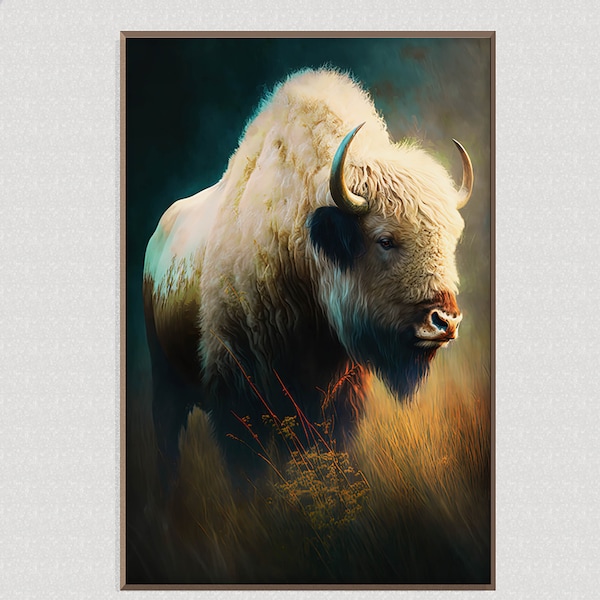 Great White Buffalo - Rustic Farmhouse Décor Bison Art - Unique AI-Generated Wall Art Printable