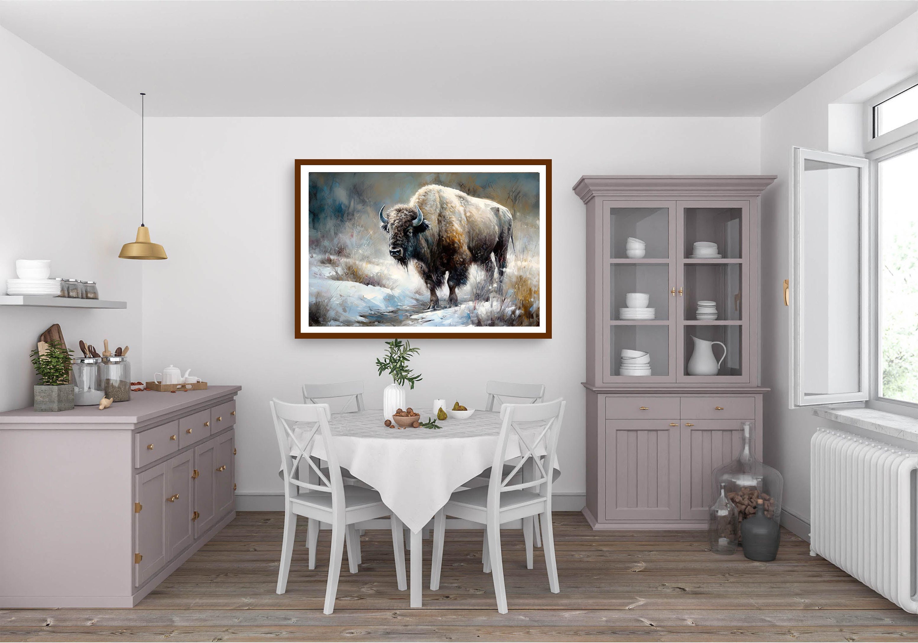 Buffalo Art Print - Winter Bison Wildlife Wall Decor-rustic Western ...