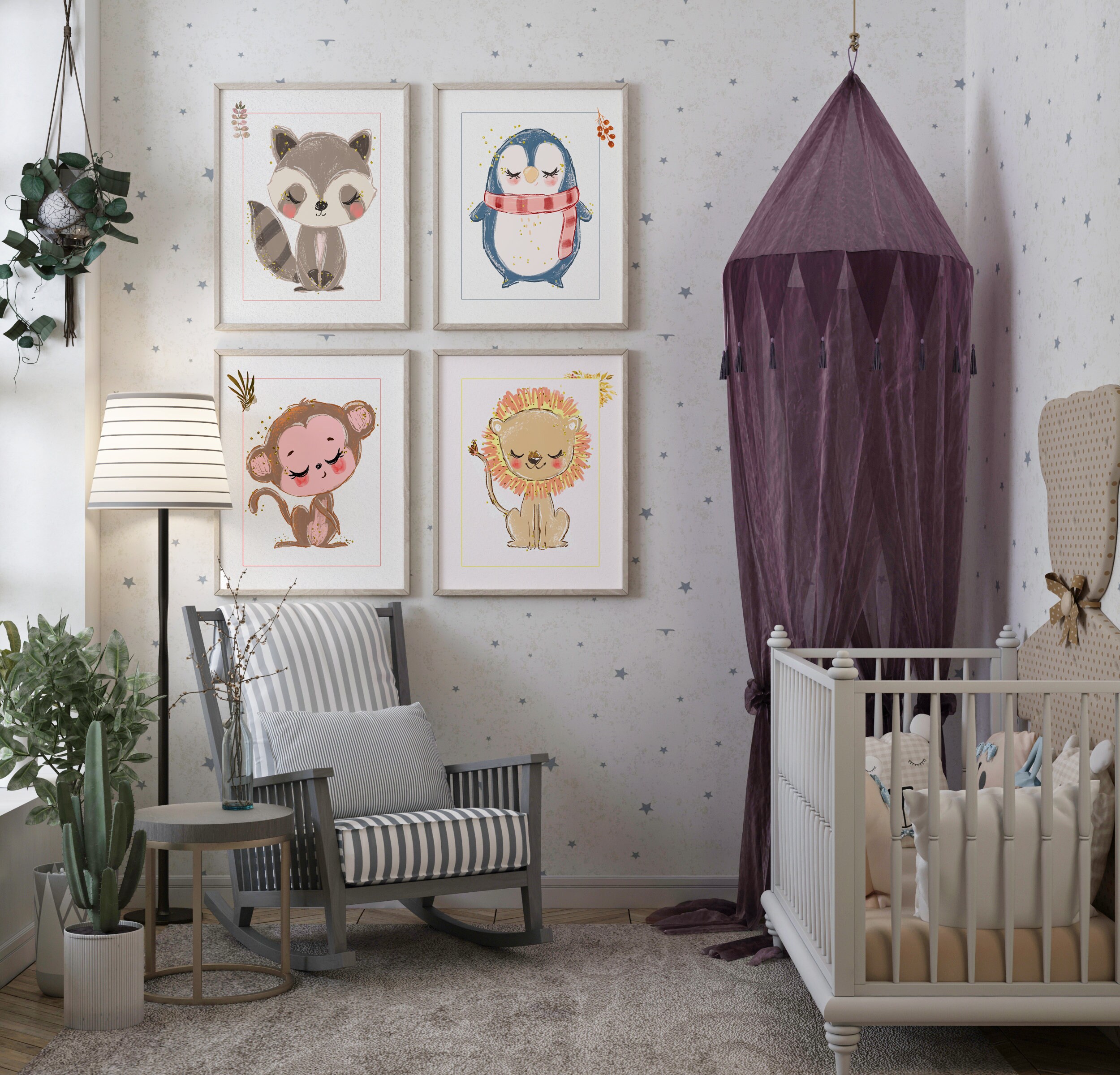 Printable Nursery Wall Art Décor, Cute Nursery Animals, Kids Room ...