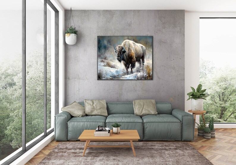 Buffalo Art Print - Winter Bison Wildlife Wall Decor-rustic Western ...