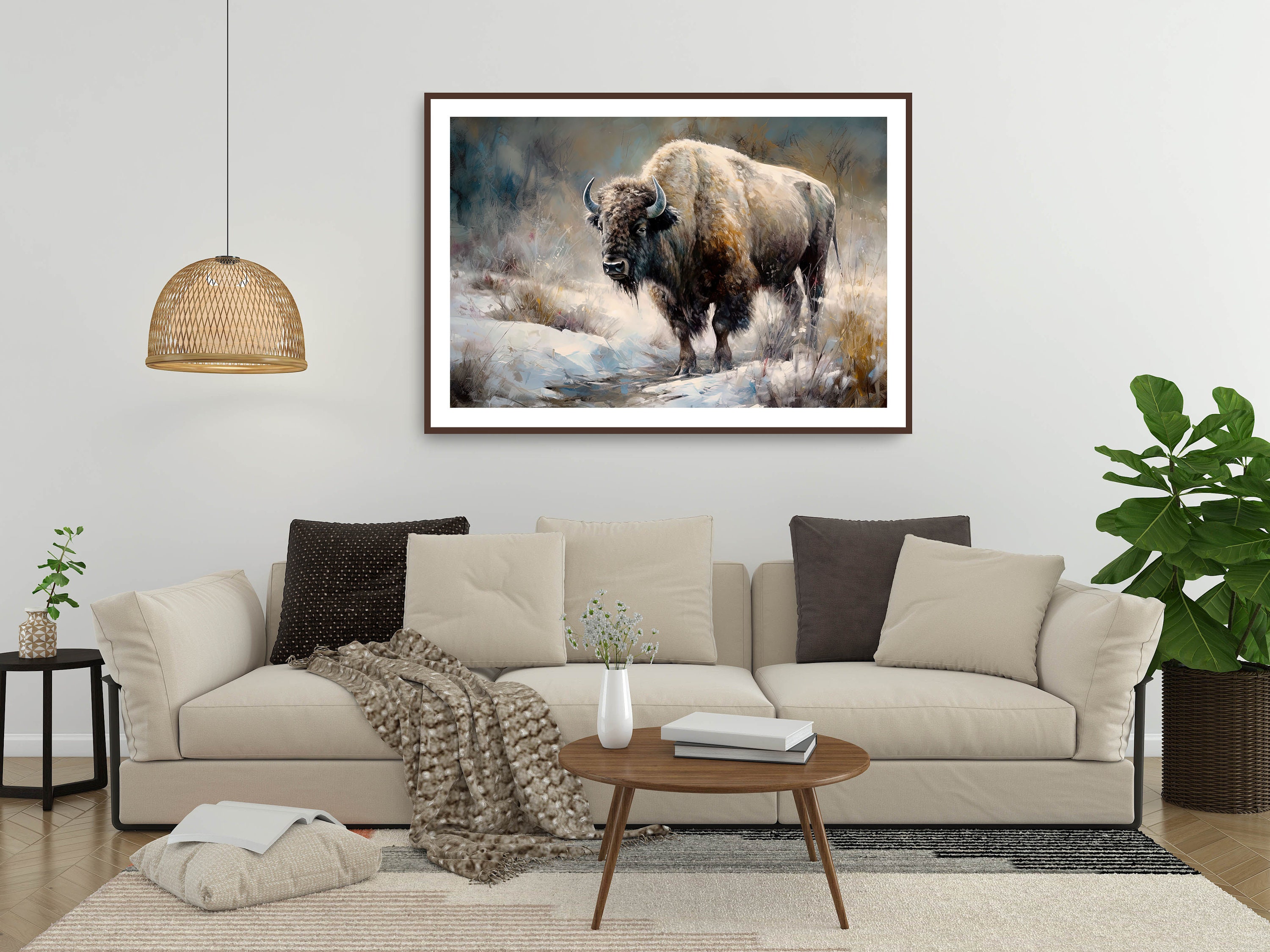 Buffalo Art Print - Winter Bison Wildlife Wall Decor-rustic Western ...