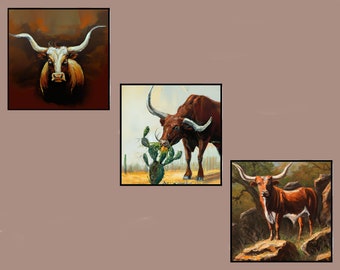 Stunning Texas Longhorn AI Artworks - Longhorn Cow - Texas Longhorn Wall Art - 3 for 1 Deal - Perfect for Rustic Home Décor!