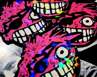 One Eyed Bastard-Green Day Saviors Inspired Hot Pink Holographic Sticker