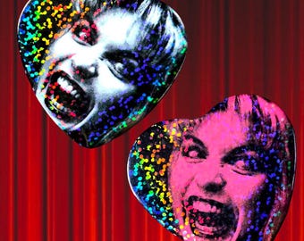 Laura Scream-Heart Shaped Pin Badges with Holographic/Glitter Finish