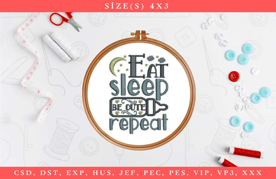 Eat sleep be cute repeat embroidery design baby word art  etsy Eat sleep be cute repeat embroidery design baby word art  etsy