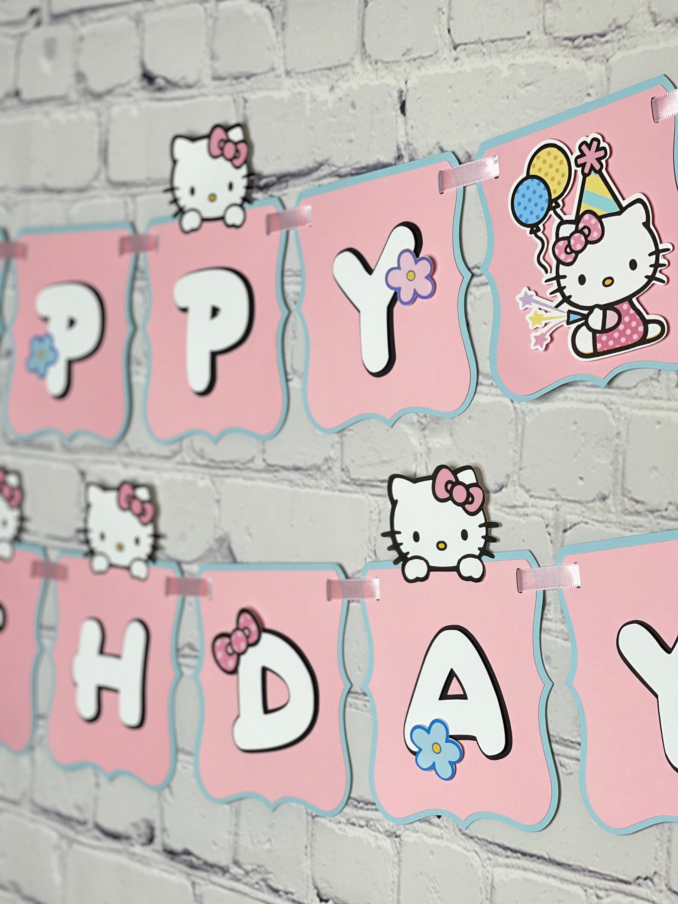 Hello Kitty Birthday Banner Pastel Blue &amp; Pink | Etsy