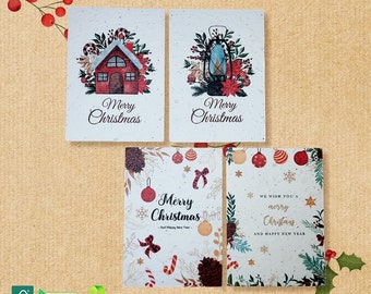 4er Pack - Pflanzbare Weihnachtskarte, Umweltfreundlich, Recyclingpapier, Gift, Postkarten SET, Nachhaltig, Biologisch abbaubar, Handgemacht