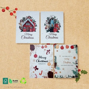 Pack de 4 - Carte de Noël plantable, respectueuse de l’environnement, papier recyclé, poison, ensemble de cartes postales, durable, biodégradable, fait à la main