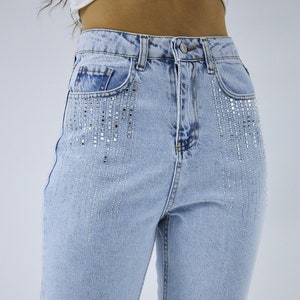 Pantalones vaqueros mujer con pedreria top