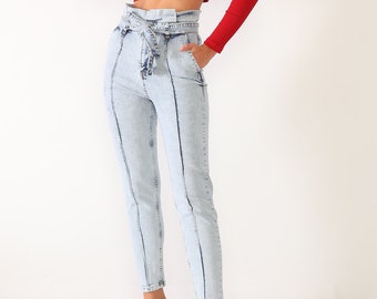 Women's High Waist Special Design Lycra Belt Slim Jeans Denim Pants - Lycra Jeans - High Quality Cotton Lycra