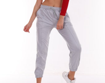 Women's Jogger Wet Look Faux Leather Look Elastic Waist Casual Pants