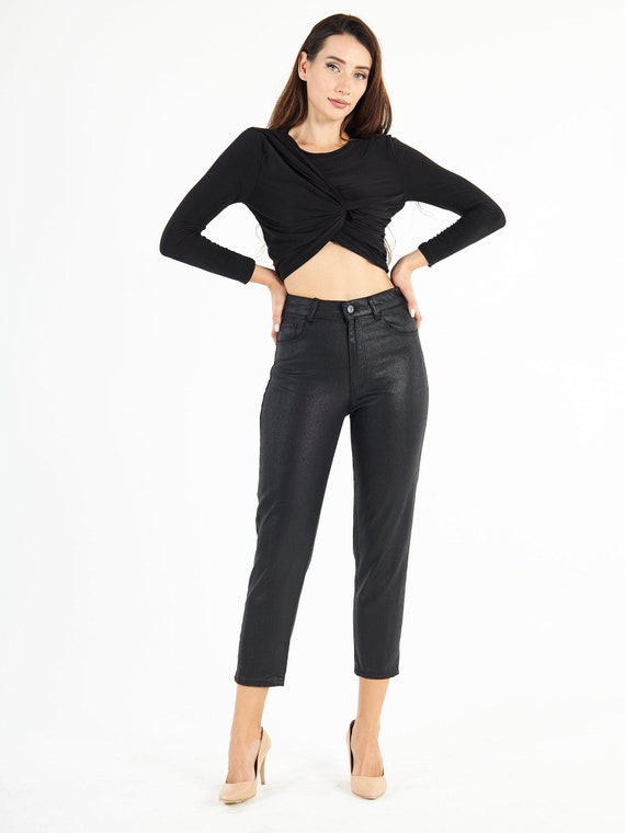 Wet look leather outlet jeans