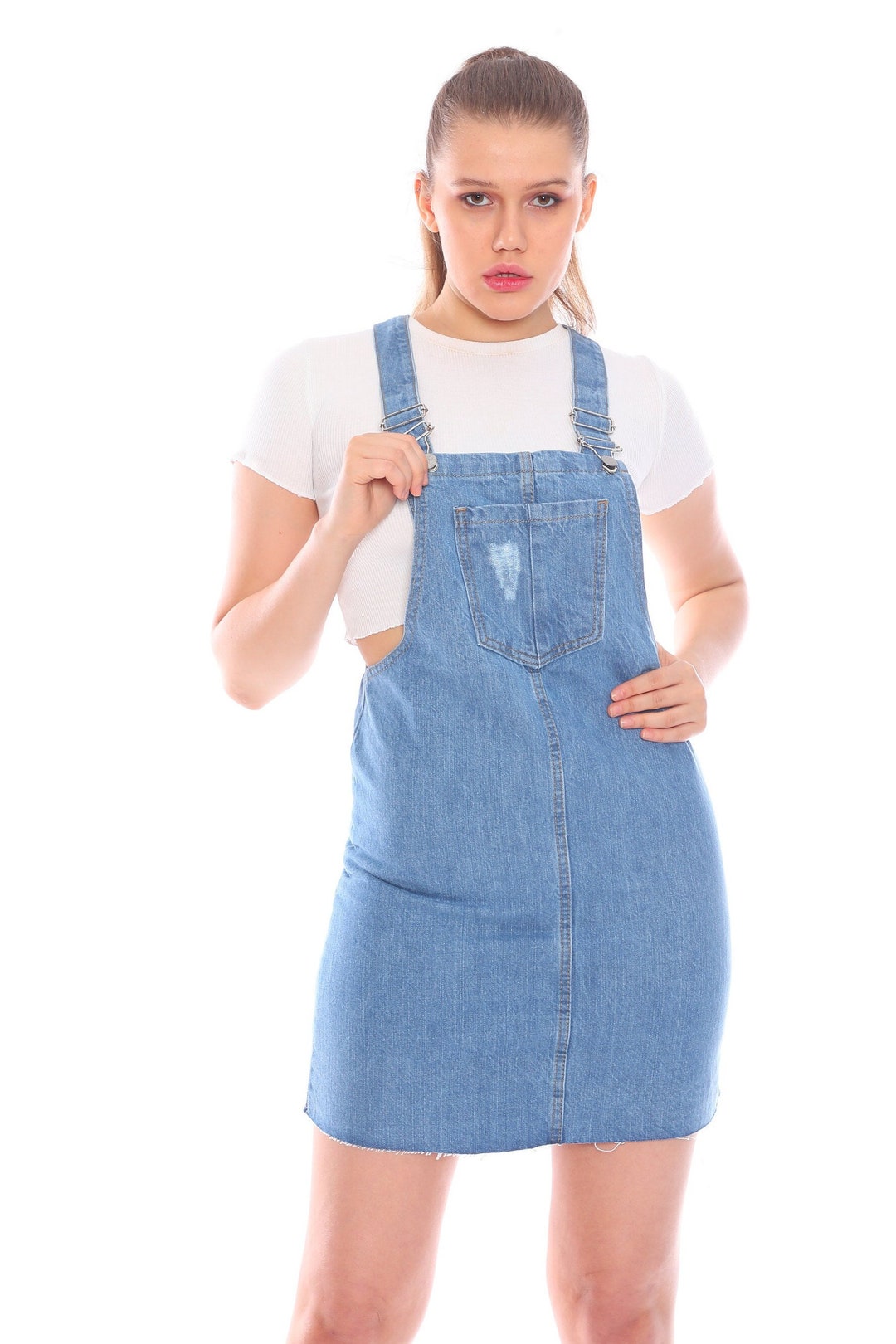 Women's Salopet Mini Overall Denim Jumper Dress Etsy