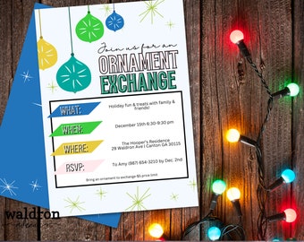 Ornament Exchange Invitation | Digital Christmas Party Invitation | Retro Christmas Party Invitation | Christmas Flyer Neighborhood Party