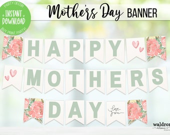 Bannière Fête des Mères | Brunch de la fête des mères | Décoration de manteau de cheminée | Première maman | Décoration brunch | Bannière florale | Cadeaux DIY pour la Fête des Mères