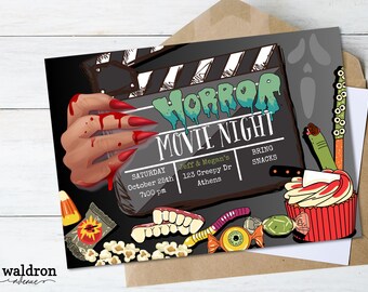 Horror Movie Night Invitation | Halloween Party Invite | Halloween Invite | Michael Myers | Jason Voorhees |Friday the 13th | Freddy Krueger