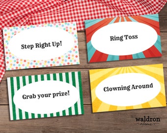 Circus Birthday Folded Tent Cards | Printable Name Cards | Printable Circus Party Placecard | Circus Decorations | Carnival Birthday Decor