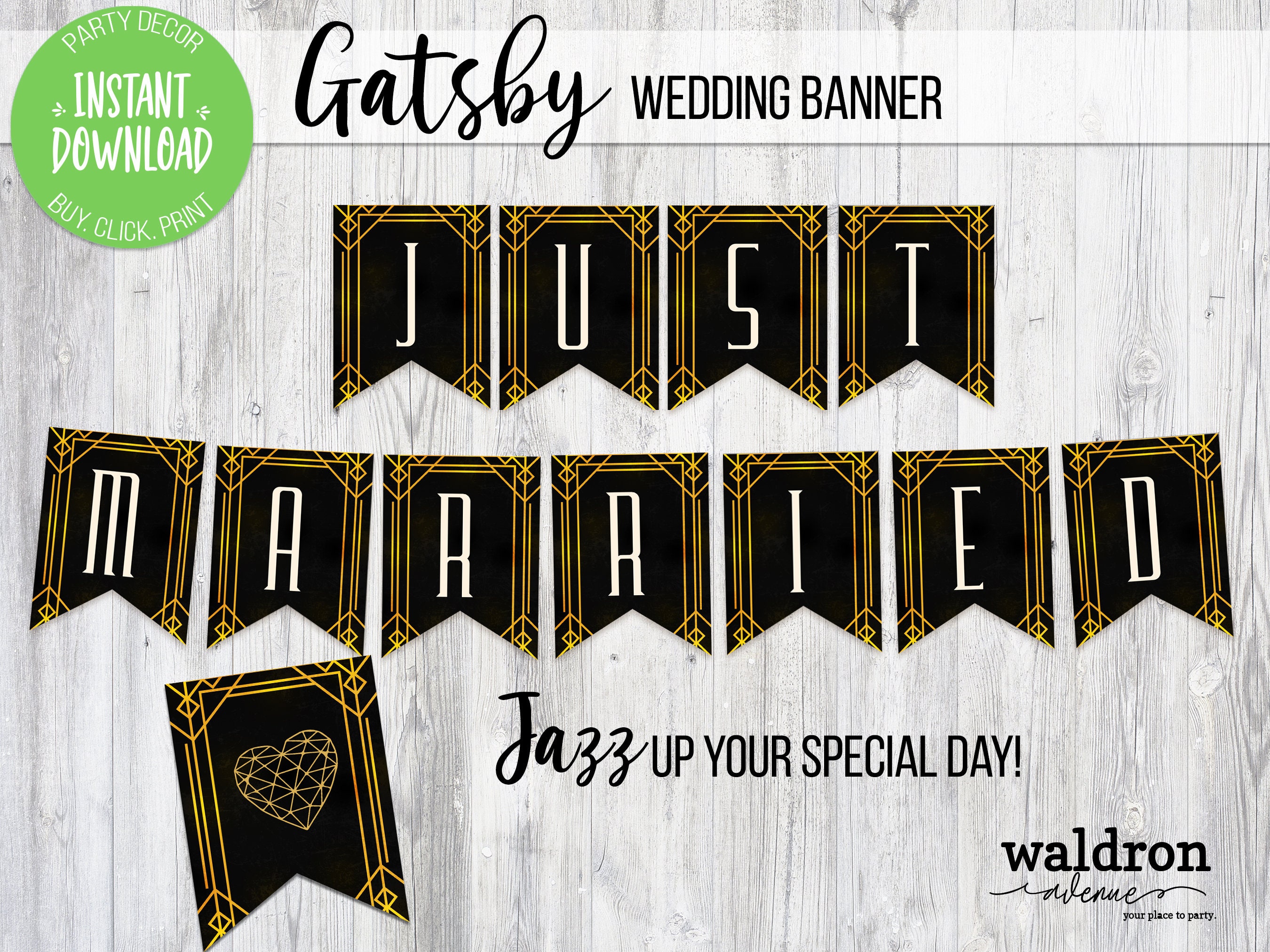 Great Gatsby Engagement Party Decorations Just Married Sign Roaring 20s  Decorations Wedding Bundle Bridal Shower Decorations 