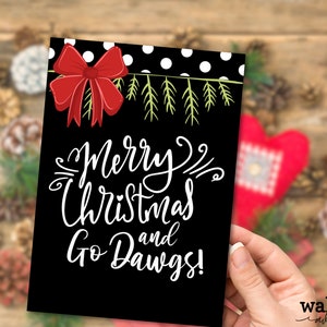 Go Dawgs Weihnachtskarte | UGA Weihnachtskarte | Bulldoggen Weihnachtskarte | Bearbeitbare Frohe Weihnachten Karte | Weihnachtsschleife