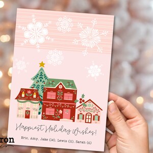 Roze volkskerstkaart | Unieke kerstkaarten | Sjabloon voor kerstkaarten | Bewerkbare digitale kerstkaart | Kerst fotokaart