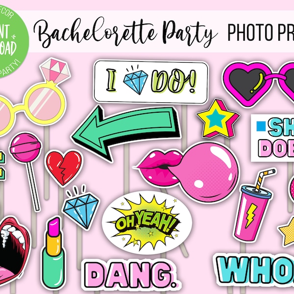 Bachelorette Party Decorations | Bachlorette Party Decorations | Pop Culture Wall Art Photobooth Props | Vegas Bachelorette | Wedding Comic