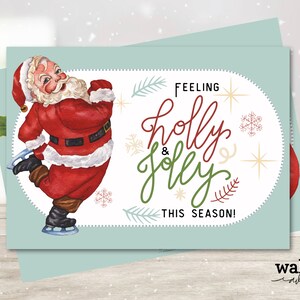 Papai Noel vintage | Cartão de Natal alegre do azevinho de <br> Entrega Rápida? Cartão de Natal engraçado | Cartão de Natal digital editável | Modelo de cartão de Natal | Mod Natal