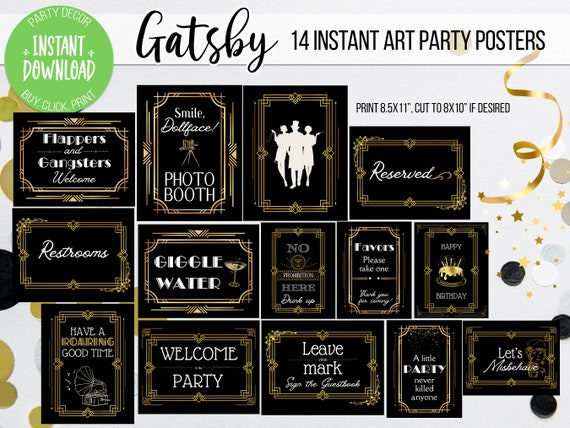 Great Gatsby Bachelorette Party Decorations 21st Birthday Decor Roaring 20s  Decorations Gatsby Party Decor Prohibition Wall Art 