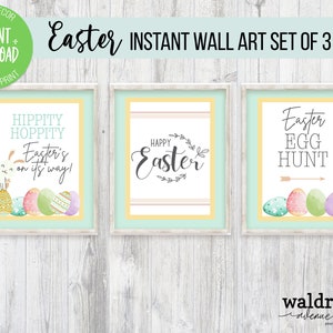 Chasse au trésor de Pâques | Hippity Hoppity signe | Joyeuses Pâques | Lot de 3 impressions d&#39;art mural de Pâques à imprimer