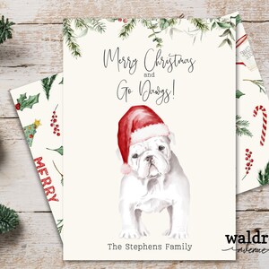 Go Dawgs Weihnachtskarte | Frohe Weihnachten und Go Dawgs | UGA Bulldogs Fußball | Personalisierte Weihnachtskarte | Bulldogge Welpe Weihnachtskarte