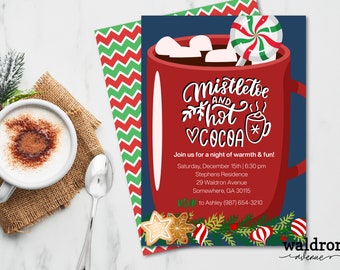 Inbjudan till mistel och varm chokladfest | Digital julfestinbjudan | Redigerbar julfestinbjudan | Varm chokladfest