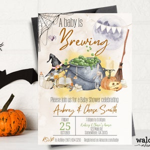 Halloween Baby Shower Invitation | A Baby is Brewing Decorations | Halloween Gender Reveal Invitation| Halloween Baby Shower Decorations