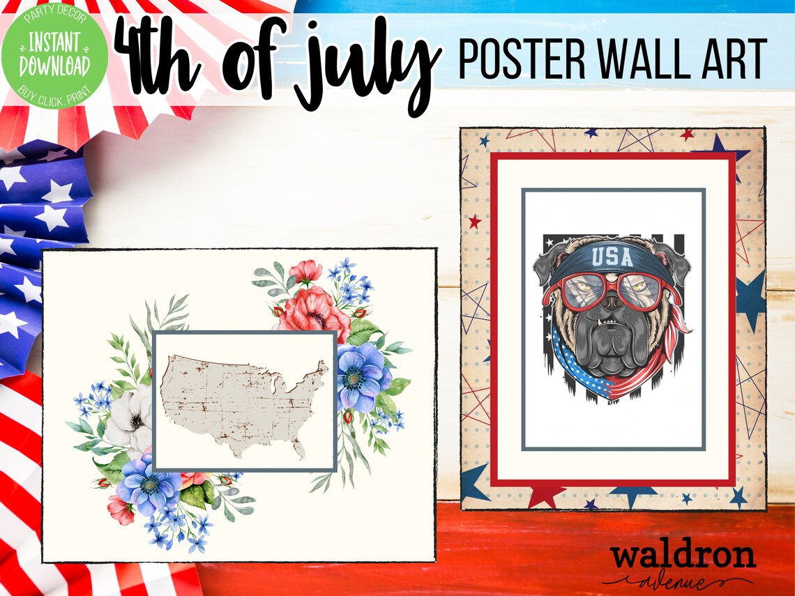 4th of July Printable Wall Art | Rustic Holiday Decor | Dessert Table ...