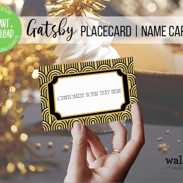 The Great Gatsby Printable Placecards | Gatsby Bachelorette Party Decorations | Roaring 20s Decorations | 1920s Place Cards | 90th Birthday