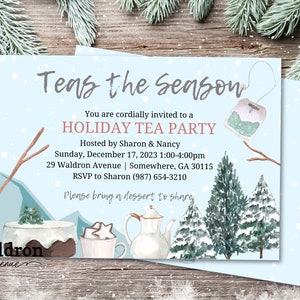 Teas the Season Christmas Tea Party Invitation | Digital Christmas Party Invitation | Tea Party Invitation | Editable Holiday Party Invite