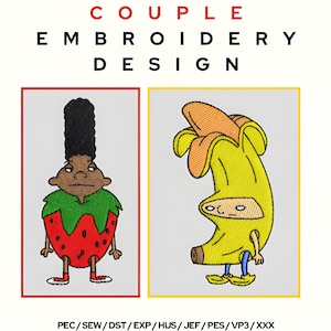 Couple Cartoon Banana Strawberry Machine Embroidery Design, Anime Fan Art, Instant Download, Machine Embroidery File, Pes, Dst, Jef
