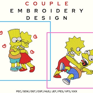 Simpsons Pareja diseño Arte Anime Diseño de bordado, Descarga instantánea, Archivo de bordado de máquina, Bordado de fan art, Patrones, Pes, Dst, Jef