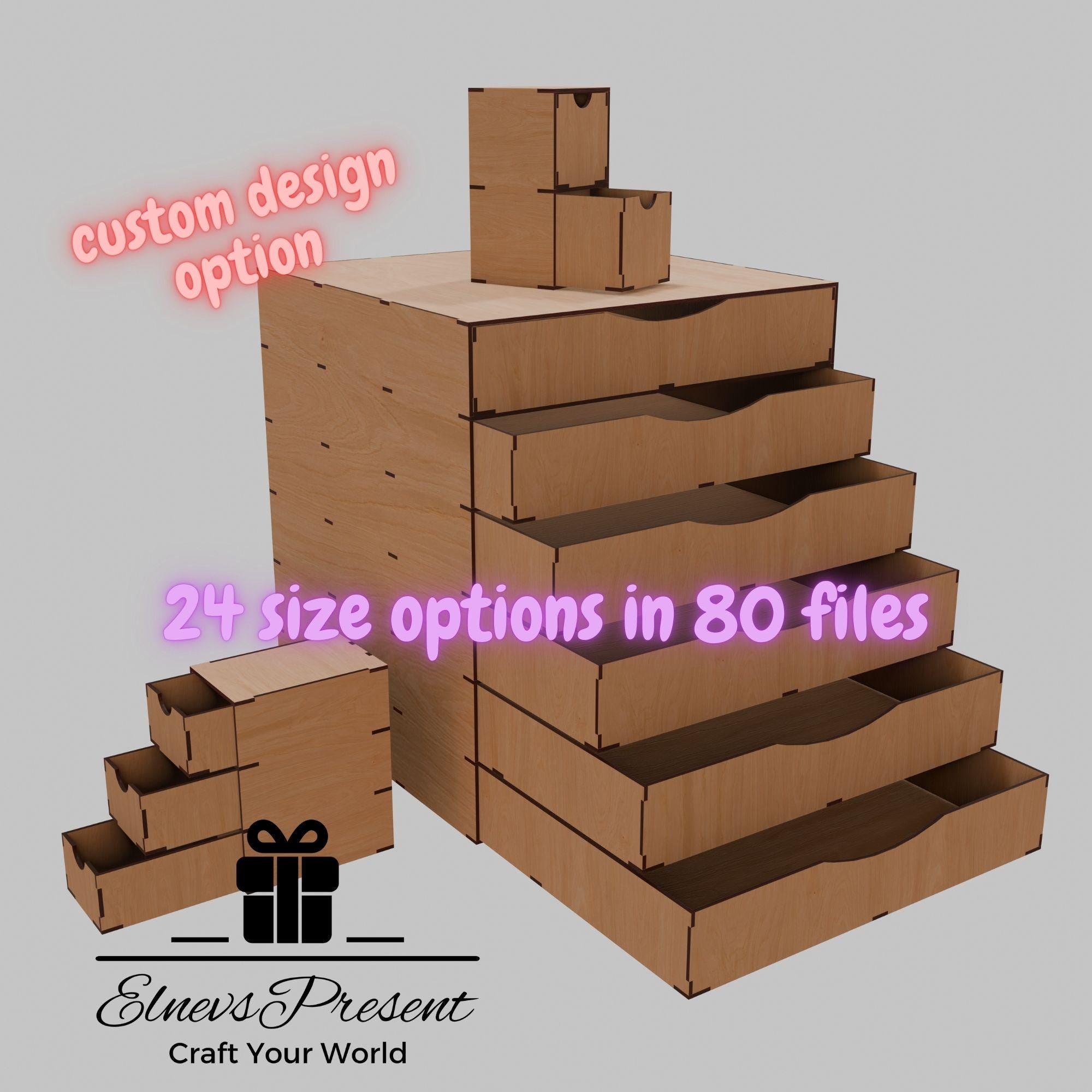 Customizable Modular Storage Drawer Boxes: Laser Cut Organizer (PDF DXF)