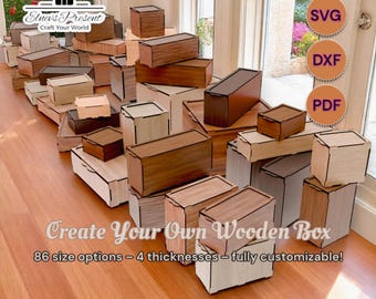 Laser Cut Wooden Box Template: 86 Sizes, Glowforge/xTool (SVG DXF PDF Download)