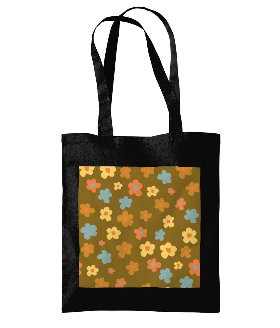 Retro / vintage Shoulder Tote Bag 70s floral style pattern | Etsy