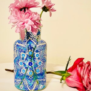 Hand Painted Milk Bottle Vase - Dot Mandala
