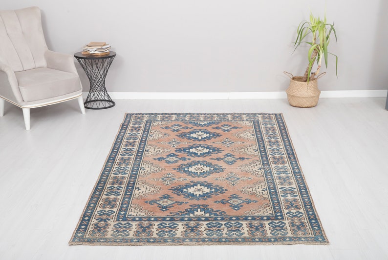 Turkish Vintage Rug, Vintage Turkish Rug, Oushak Pastel Rug, 5x8 Rug, Anatolian Soft Rug, Area Rug,Bohemian Rug,Pastel Rug,Natural Rug,552 image 1