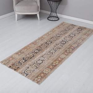 3x7 Vintage Turkish Runner Rug: Handmade Wool Cotton Anatolian Decor