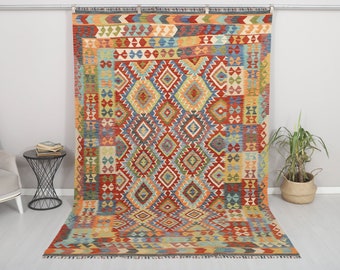 7x10 Area Kilim,Vintage Kilim,Colorful Kilim,Living Room Kilim,7x10 Turkish Rug,Muted Kilim, Tribal Rug, Turkish Area Kilim, Unique Rug,3637