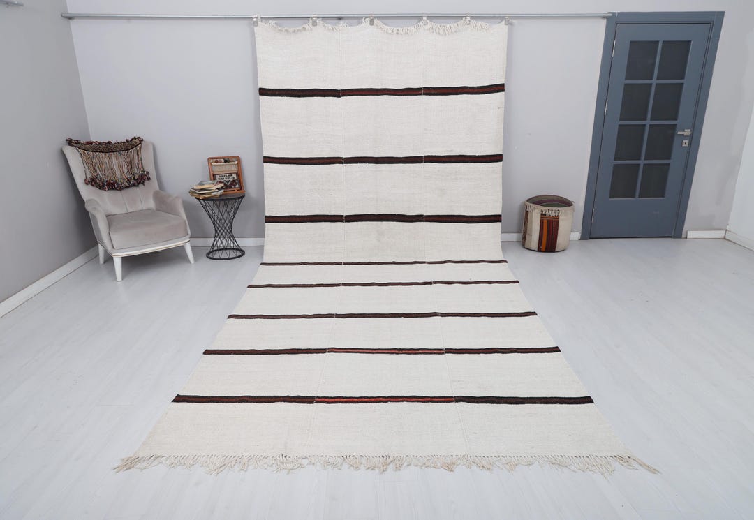 Striped Hemp Rug: 7x15 Vintage Turkish Oushak Kilim - Etsy
