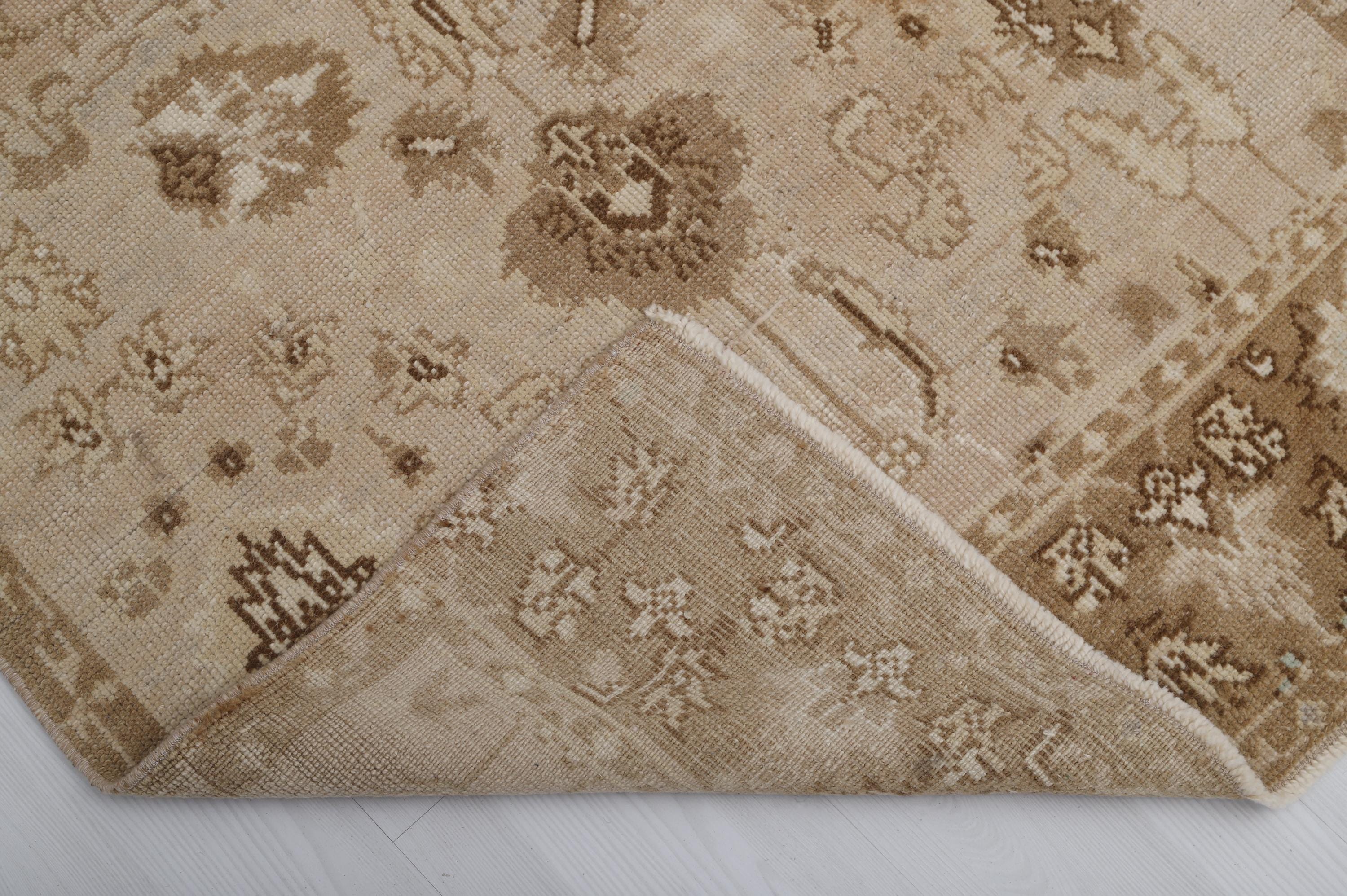 Handwoven Wool Oushak Runner Rug: 3x7 Vintage Turkish Anatolian