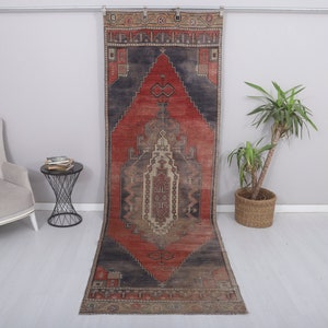 4x11 Turkish Runner, Vintage Runner, 4x11 Oushak Runner, Rug Runner, Runner Rug, Turkey Runner Rug, Natural Runner Rug, Neutral Runner,8206